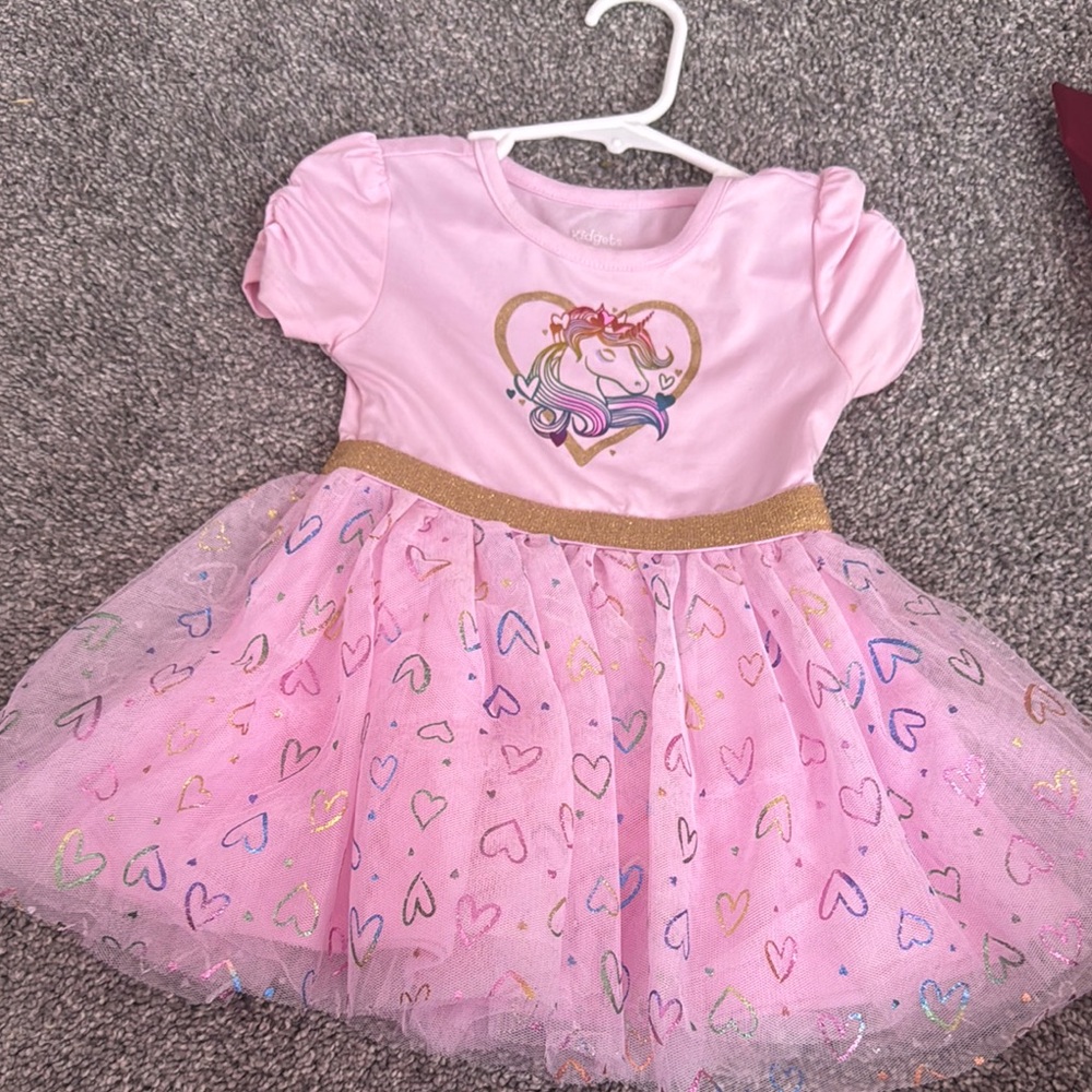 Kidgets Pink Unicorn Dress with Gold Accents